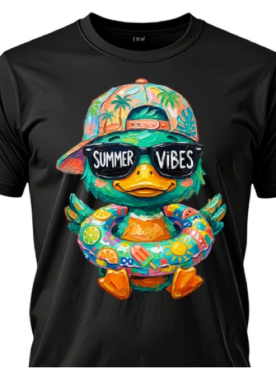 Gildan Tops - Summer Vibes Duck Black Graphic Tee